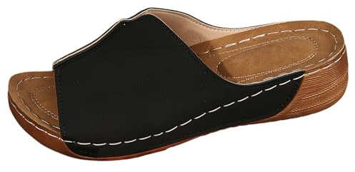 Pantoletter dam, bågstöd – skor, ortopediska sandaler, bekväma sommarskor, halkfria kilsandaler, sandaletter, kvinnor, fritid, strandskor, bohemiska utomhussandaler, eleganta, platåtofflor, svart, 43