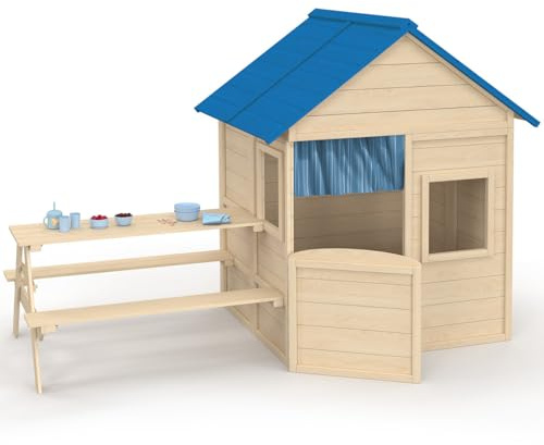 IDMarket - Maisonnette Enfant en Bois Odyssey, cabane de Jeux extérieure avec Table de Pique-Nique intégrée