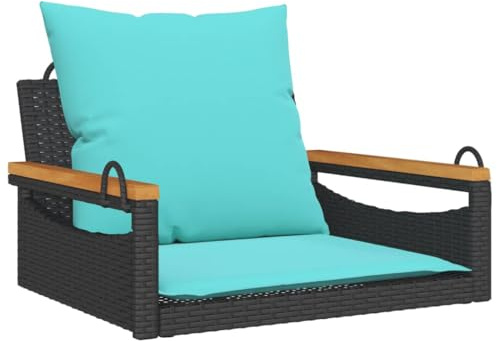 Fisinber Hängesessel mit Kissen, Schaukelbank aus Poly Rattan, Gartenbank für Terrasse und Balkon, inklusive Polster, 63x62x40 cm, Schwarz