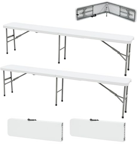 KAMBERG - Lote de 2 Bancos Plegables (180/180 x 28 x 43,5 cm)