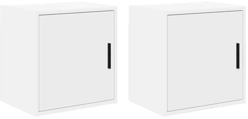 QUAHEAS garage väggskåp 2 st. Vitt trämaterial 40 x 30 x 41 cm, verkstadsskåp med vingdörr, robust materialskåp för garage, källare, kontor, lager, stabil förvaring med hylla
