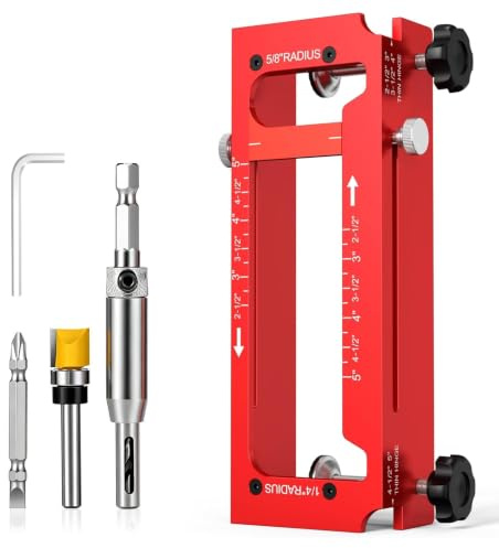 Adjustable Door Hinge Jig, Aluminum Alloy Mortise Template Kit, Fits 2.5-5 Hinge Length, 1/4 & 5/8 Radius & Square Corners, Woodworking Slotting Tool