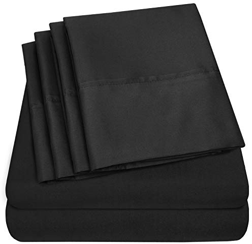 King Size Bed Sheets - 6 Piece 1500 Supreme Collection Fine Brushed Microfiber Deep Pocket King Sheet Set Bedding - 2 Extra Pillow Cases, Great Value, King, Black