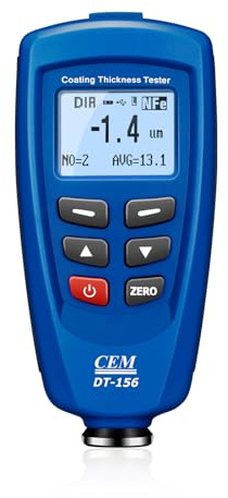 CEM Lackdickenmessgerät für Auto, Handmessgerät mit beleuchtetem LCD-Display für KFZ Stahl und Aluminium, 0–1250 μm, USB-Datenspeicher, Blau