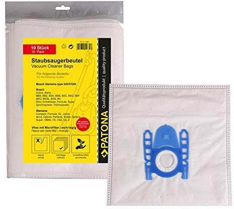 PATONA 10x Bolsas de Aspiradora Compatible con Bosch Org. Typ D E F G H BBS BBZ BSA BSB BSC BSD BSF BSG BSGL BSS