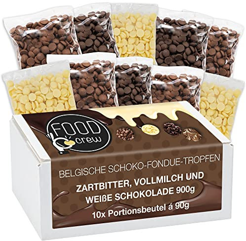 FOOD crew 900g Chocolat à Fondue de Belgique Mélange de Chocolat au Lait - Noir & Blanc - Pour les Fontaines de Chocolat et Kits de Fondue - Pepites de Chocolat pour Cookies
