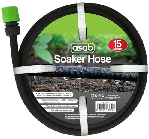 ASAB 15M Garden Soaker Hose with Connectors - Black Rubber Porous Soaker Hose Pipe - Ideal Watering Solution for All Plants and Vegetables Slow Drip Irrigation System Pipe Kit