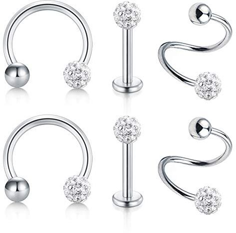 AceFun 6 unids 16 Gauge Barras de Labios de Acero Inoxidable Labret Piercing Anillo Tragus Helix Piercing Stud Ring 8mm