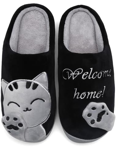 Mishansha Chaussons Femme Homme pour d'hiver Automne Pantoufles Peluche Chaussures Maison avec Dessin Animé - Chaud Doux Confort et Mignon (Noir, 41/42 EU = 42/43 CN)