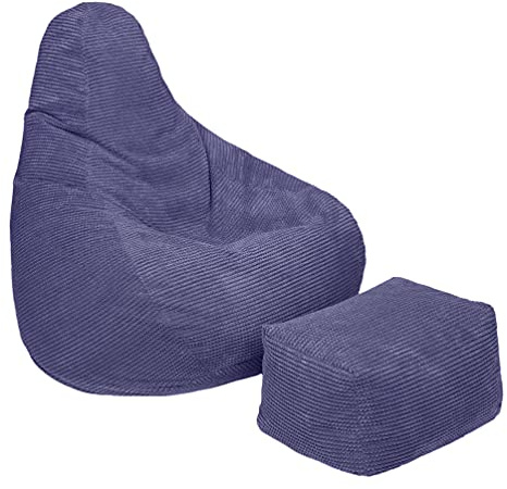 Loft 25 Sitzsack mit Hoher Rückenlehne für Erwachsene | Cordstoff, Innenfutter | Ergonomisches Design für Körperunterstützung (Violett, Sitzsack+Hocker)