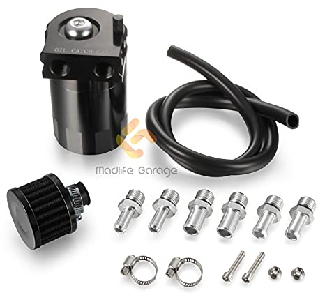 Madlife Garage 300ml Universal Aluminum Oil Catch Can with Breather Aluminum Compact Dual Cylinder Polish Baffled Engine Air Oil Separator Tank