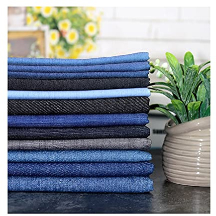 MaJu Denim-Stoff Meter für Meter Materialien für Jeansjacken aus Baumwolle Heimtextilien für Hosen Kleid Rock Kleidung DIY Nähen,150 cm Breit(Color:Dünn-dunkelblau)