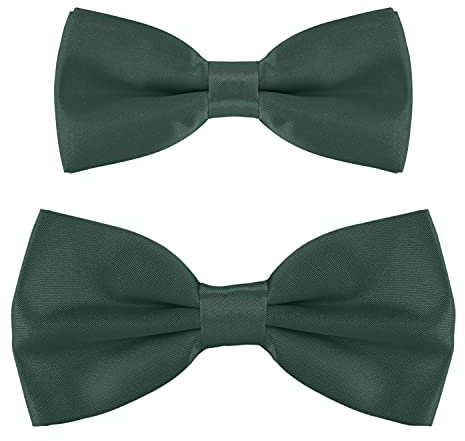 DonDon Vater-Sohn Fliegen Set im Partnerlook, bereits gebunden und verstellbar - Dunkelgrün