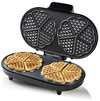 Bestron Gofrera en forma de corazón, Gofrera doble en diseño retro, para dos gofres, con revestimiento antiadherente, Colección Copper Collection, 1200 vatios, color: Cobre