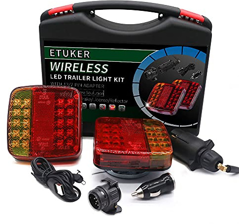 ETUKER Luces traseras LED magnéticas inalámbricas con reflector, luz trasera de remolque impermeable de 12 V, luz indicadora de luz de freno con imán de luz de matrícula para remolques, camiones