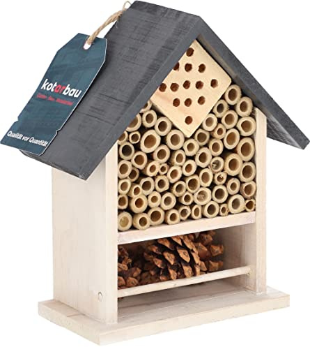 KOTARBAU® Insektshotell i Trä - 80x150x200 mm - Vit & Gr - Bihotell - Insektshus - Insektshotell för Vildbin och Fjärila - Hotel för Nyckelpigor