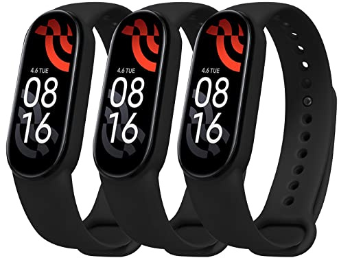 Ainiv 3 Piezas Correa de Silicona suave Compatible con Pulsera Xiaomi Mi Band 5 /Mi Band 6 /Mi Band 7, Pulseras de Repuesto, Resistente al Sudor (Negro/Negro/Negro)