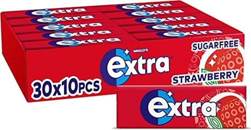 Goma de mascar extra, sabor a fresa sin azúcar, 30 paquetes de 10 piezas