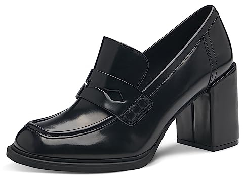 MARCO TOZZI Damen Loafer mit Absatz Blockabsatz, Schwarz (BBrush), 39