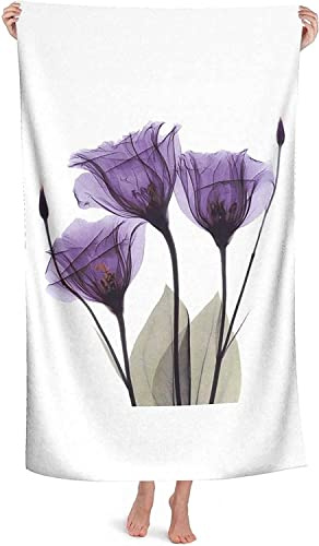 Violet Gentiane Trois Rayons X Fleur Serviette De Plage Couverture Sable Preuve Natation Serviette De Bain pour Voyage Camping Sport 130 x 80 cm