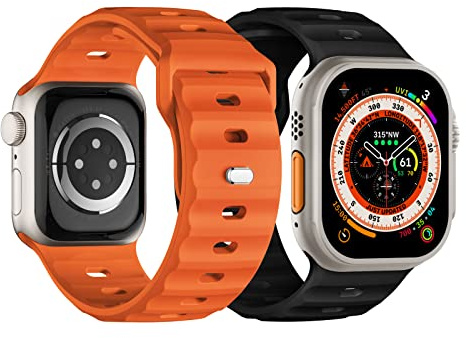 Suitisbest 2 Pack Sport Straps Compatible for Apple Watch Ultra/Ultra 2 Straps 49mm 45mm 44mm 42mm for Men, Soft Silicone Wristbands Replacement Strap for iWatch Ultra Series 9 8 7 6 5 4 3 2 1 SE
