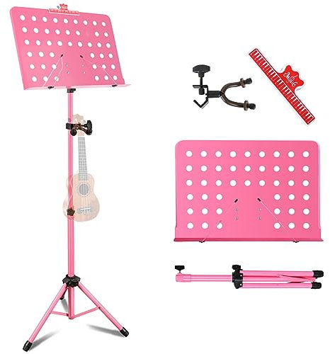 EASTROCK ausziehbarer Notenständer und verstellbarer 2-in-1-Tischnotenständer (Rosa)