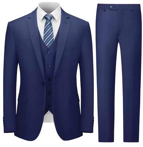 Cooper & Nelson herrdräkt smal passform, 3-delad kostym för män, en knapp solid jacka väst byxor med slips, smoking set, marinblå, M