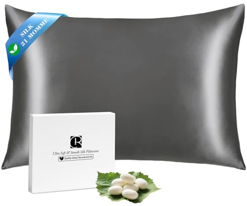 Ravmix Seidenkissenbezug 40x80 Maulbeerseide, für Haar & Haut, Anthrazit | Silk Pillowcase mit verstecktem Reißverschluss, mindert Knitterfalten und Frizz, natürlich kühl Atmungsaktiv Glatt, 1 Stück