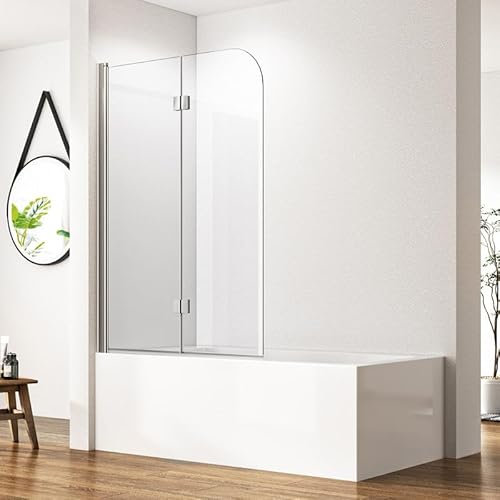 Goezes 2-teilig Duschwand für Badewanne 110x140cm Faltbar Duschabtrennung, Glas Badewannenaufsatz Duschtrennwand aus 6mm ESG Nano Sicherheitsglas, 110cm Faltbare Badewannenwand