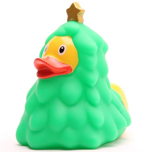 Badeente Weihnachtsbaum I Quietscheente Tannenbaum I Quietscheentchen Weihnachten I L: 8,5 cm I inkl. Gummienten-Schlüsselanhänger im Set I Geschenk Weihnachten I Geschenk Nikolaus I Adventskalender