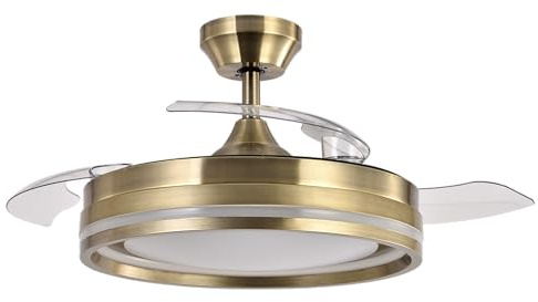 ABRILA - Ventilador DC CERRATO | Color Cuero con tres Aspas Desplegables | con 6 Velocidades Ajustables | con 3 Temperaturas de Luz | Mando a Distancia Incluido