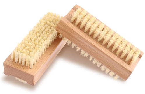Amabro Wooden Nail Scrub Brush, 2pcs Double-Sided Nail Cleaning Brush with Stiff Bristles and Hanging Rope Hand and Foot Scrubber Manicure Pedicure Tool for Scrubbing Fingernails Toenail Cuticle
