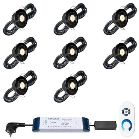 Hamulight LED Einbaustrahler Terrassenüberdachung Toledo Schwarz ab mit Fernbedienung | Beleuchtung Wintergarten - Einbauleuchten - Terrassendach | 3W - Dimmbar - Warmweiß | Set mit 8 Stück