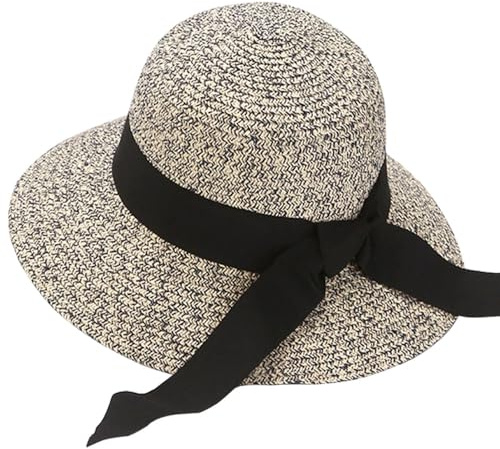 BABAHU Solhattar för kvinnor, UV-skydd, stort brett brätte, packbar hatt, halmhatt, 02-grå, one size