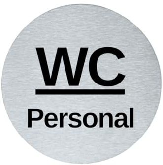 stahl-design-tebart Hinweisschild Piktogramm rund 7,5 cm Edelstahl selbstklebend 3M Klebefläche graviert Edeloptik elegante Beschilderung langlebig WC PERSONAL- 7,5x7,5x0,1cm