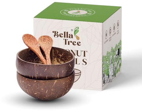 Bella Tree® Uppsättning av 2 kokosskålar med 2 träskedar
