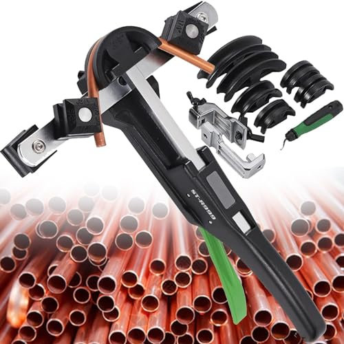 Hochwertiger manueller Rohrbieger mit 7 Matrizen 6–22 mm for Weichkupfer-/Messingrohre – HVAC 90°-Biegewerkzeug-Set for Klimaanlagenrohre, inklusive Rohrschneider und Entgratungsreibahle