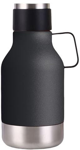Gteller 2-in-1 tragbare Sportflasche mit Griff und abnehmbarem Boden, doppelwandiger Edelstahl, vakuumisoliert, Reisebecher, Wasserflasche, Vakuumflasche, 1000 ml, Schwarz