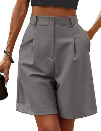 Zeagoo Womens Summer Shorts Dressy Casual Business Cargo Shorts Fashion Wide Leg Bermuda Shorts Size 10 Grey
