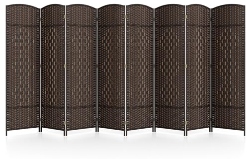 Giantex Room Divider 8 Panel - 6 FT Folding Privacy Screen, Fully Assembly, Solid Wood Frame, Hand-Woven Friendly Plant Fiber Straps, Freestanding Wall Partition for Bedroom Office (Brown)