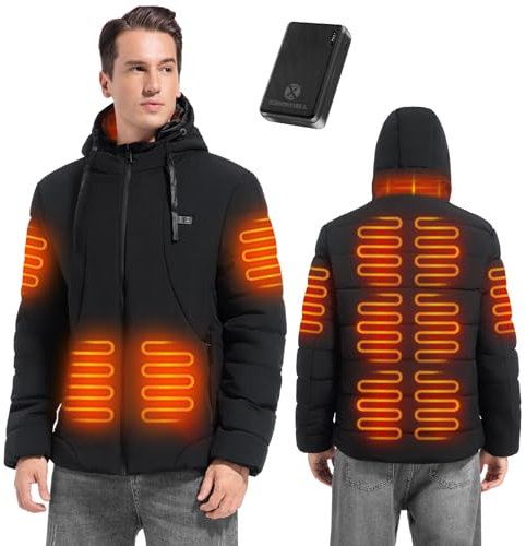 XINSONYUELL Heated Jackets for Men with 5V 10000mAh Battery Pack, Black Heated Jacket 11 Heating Zones, Heated Coat Winter