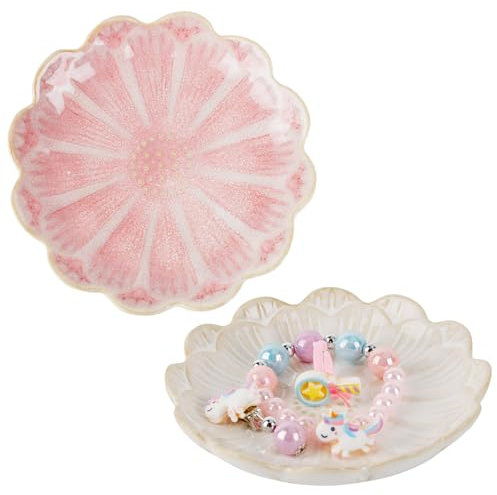 2PCS Plateaux à Bijoux en Céramique, 11.5cm Petit Plateau à Clés en Forme de Fleur Lotus, Vide Poche Entrée Décoratif, Assiette à Bijoux pour Femme Contenir Bagues Colliers Boucles d'oreilles Montre
