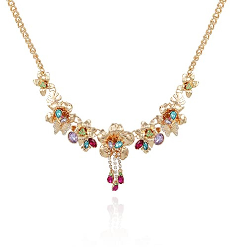 GUESS Goldtone Multi Color Fucsia Cristallo Pietra Farfalla Floreale Collana Statement Taglia Unica, Metallo, Pietra di Vetro