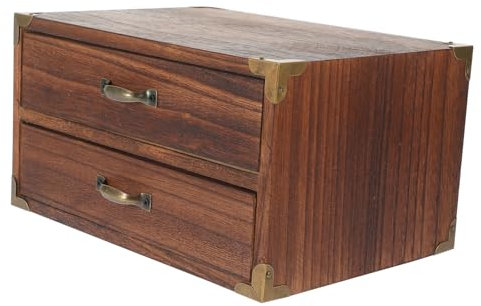 HOMOCONO Aufbewahrungsbox Aus Holz Für Schreibtisch Vintage Holz-schubladenbox Für Zuhause Mit Zwei Schubladen Für Bürogebrauch