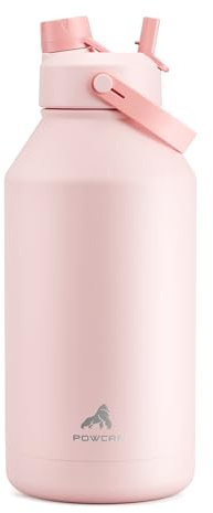 POWCAN 64 oz Insulated Water Bottle with 2-in-1 Straw and Spout Lid, Keep Cold 24H, Leak-Proof, BPA-Free, Double Wall Stainless Steel Water Bottle for Sports, Gym, Travel, and School (Cotton Candy)