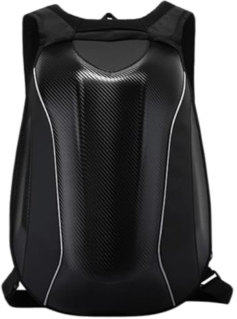 Zaino da Moto in Fibra di Carbonio con Guscio Rigido e Riflettente, Borsa Impermeabile da Uomo per Casco, Capienza Grande Ideale per Viaggi, Campeggio e Ciclismo, 560×370×200 mm, Nero