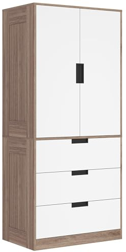 HOMCOM 2 Door Wardrobe with 3 Drawers 50D x 80W x 180Hcm Brown