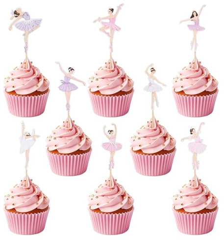 32pcs Ballerina Cupcake Kit, 8 Styles Ballerina Cupcake Toppers Ballerina Tutu Cupcake Toppers Ballet Slipper Cupcake Picks Perfect Cake Cupcake Dessert Muffin Decoration Birthday Party Supplies
