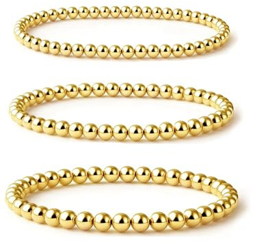 Milacolato Bracciale Donna Oro Delicato Braccialetto Di Perline Placcato Oro 18K Stack Set Bracciali Elastico Con Perline Estensibile Tennis Donna Impermeabile RegolabiliD