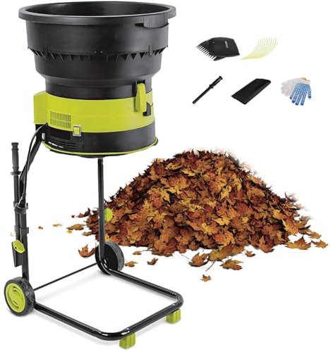 Broyeur de feuilles électrique pour jardin, petit broyeur de compost, broyeur de feuilles 2500 W avec roues et gants, diamètre de l'entonnoir 54 cm, broyeur électrique pour le nettoyage de la cour(20m
